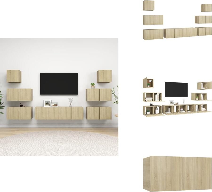 VidaXL Tv-kastenset Tv-kastensets Tv-kasten Tv-meubelset 8-delige Tv-meubelset bewerkt hout sonoma eikenkleurig