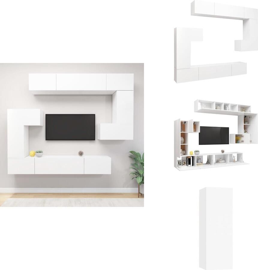 VidaXL Tv-kastenset Tv-kastensets Tv-kasten Tv-meubelset 8-delige Tv-meubelset bewerkt hout wit - Foto 2