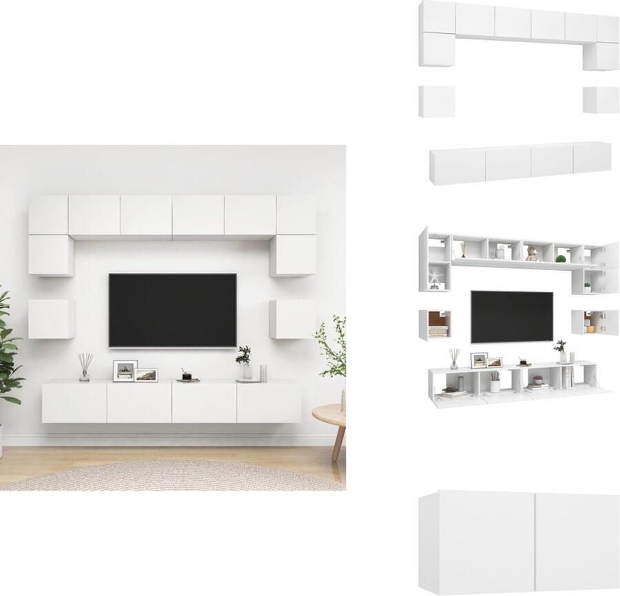 VidaXL Tv-kastenset Tv-kastensets Tv-kasten Tv-meubelset 8-delige Tv-meubelset bewerkt hout wit