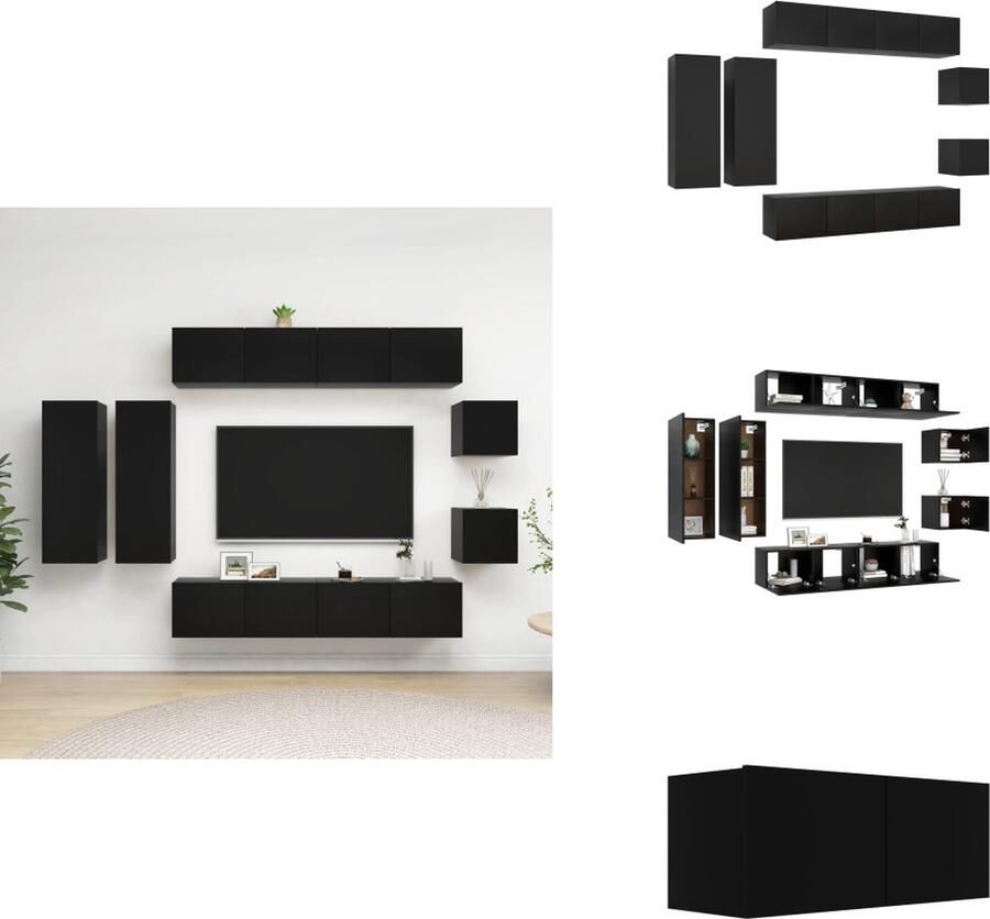 VidaXL Tv-kastenset Tv-kastensets Tv-kasten Tv-meubelset 8-delige Tv-meubelset bewerkt hout zwart - Foto 2