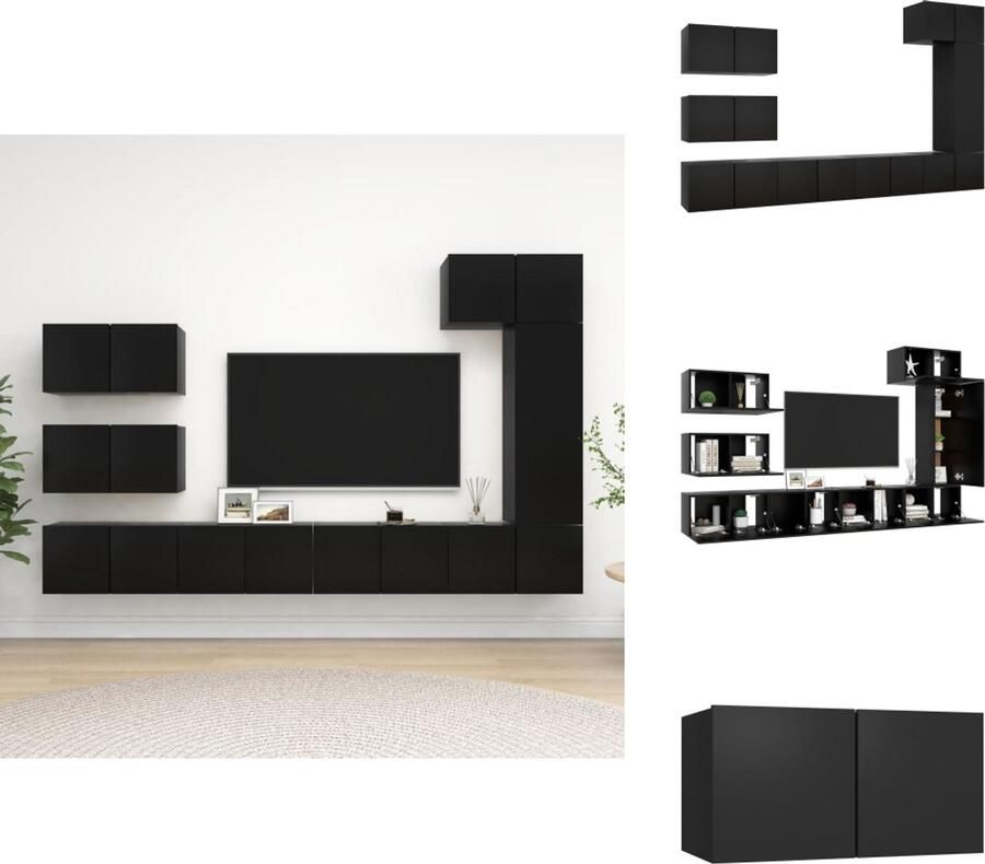 VidaXL Tv-kastenset Tv-kastensets Tv-kasten Tv-meubelset 8-delige Tv-meubelset bewerkt hout zwart