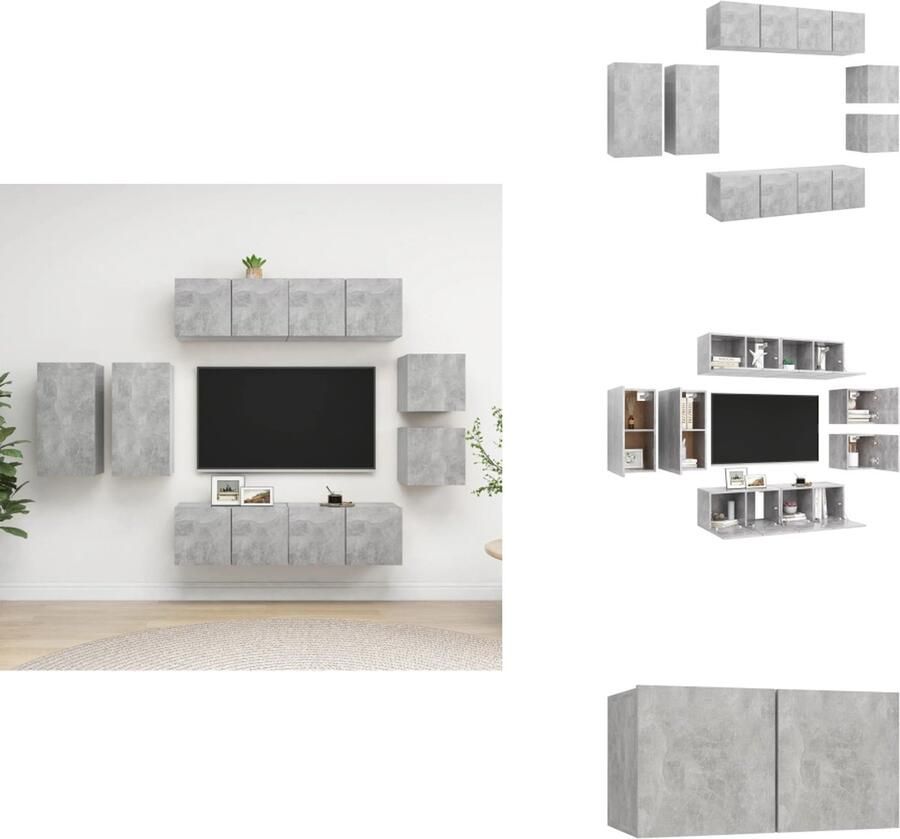 VidaXL Tv-kastenset Tv-kastensets Tv-kasten Tv-meubelset 8-delige Tv-meubelset spaanplaat betongrijs