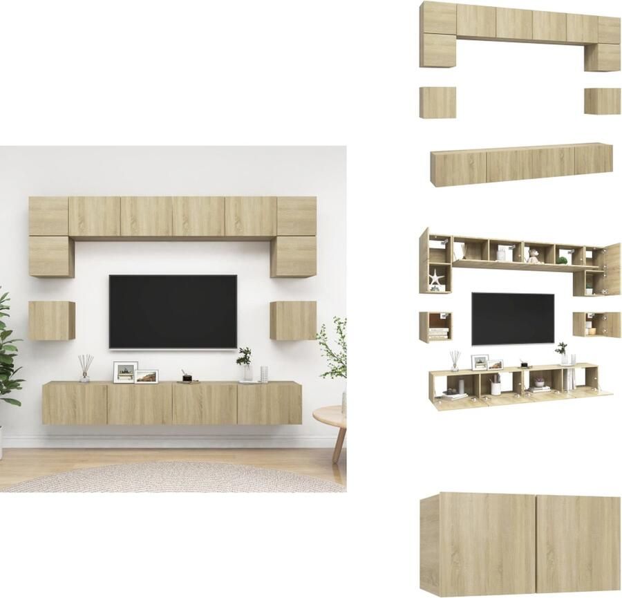 VidaXL Tv-kastenset Tv-kastensets Tv-kasten Tv-meubelset 8-delige Tv-meubelset spaanplaat sonoma eikenkleurig