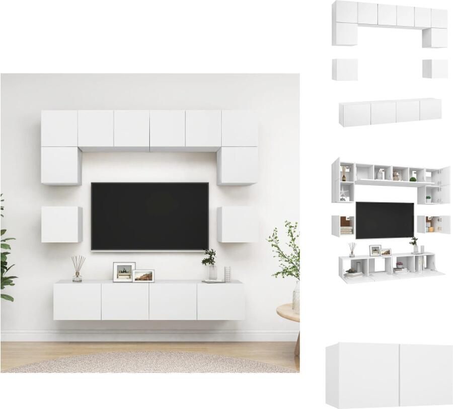VidaXL Tv-kastenset Tv-kastensets Tv-kasten Tv-meubelset 8-delige Tv-meubelset bewerkt hout wit