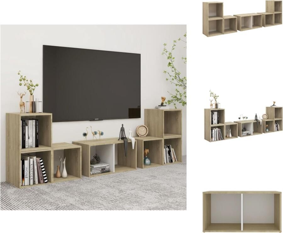VidaXL Tv-kastenset Tv-kastensets Tv-meubelset Tv-meubelsets 6-delige Tv-meubelset bewerkt hout wit en sonoma eikenkleurig