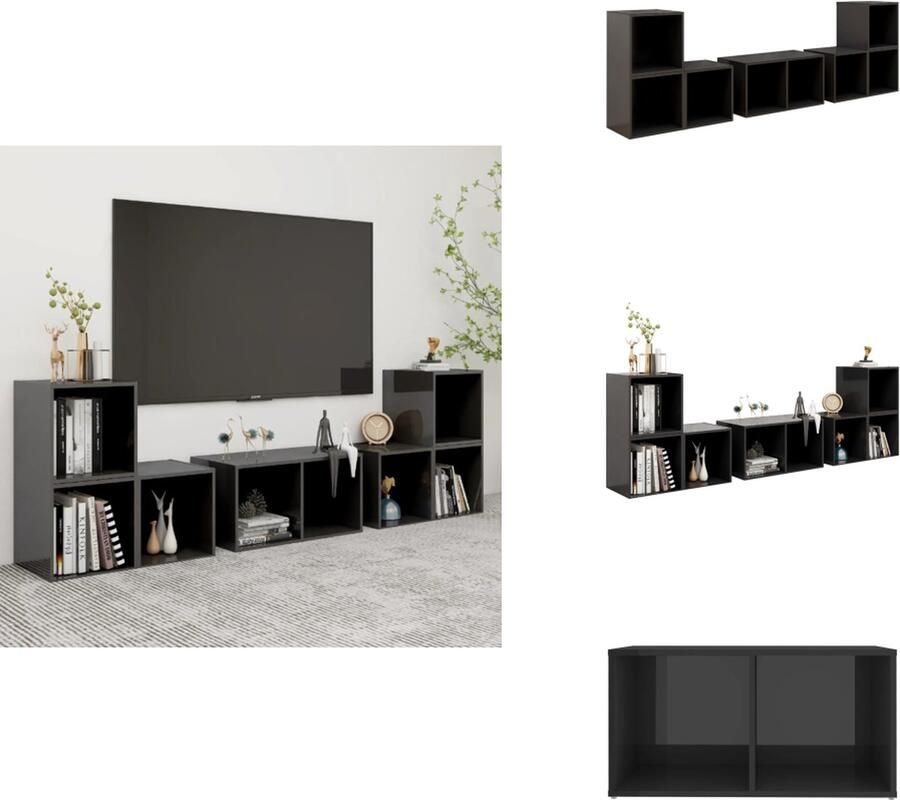VidaXL Tv-kastenset Tv-kastensets Tv-meubelset Tv-meubelsets 6-delige Tv-meubelset bewerkt hout hoogglans grijs
