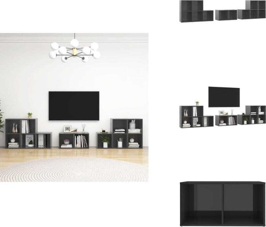 VidaXL Tv-kastenset Tv-kastensets Tv-meubelset Tv-meubelsets 8-delige Tv-meubelset bewerkt hout hoogglans grijs