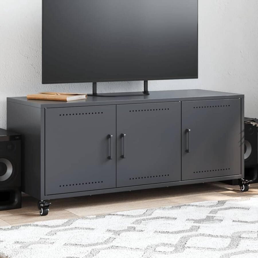 VidaXL Tv-meubel 100 5x39x43 5 cm Staal Antraciet Tv Meubel Tv Kast Salontafel Metalen Tv Stand Antraciet Tv Meubilair