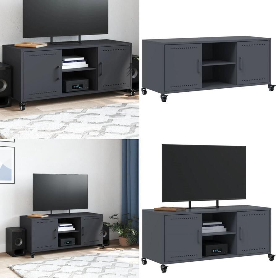 VidaXL Tv-meubel 100 5x39x43 5 cm staal antracietkleurig Tv-meubel Tv-meubelen Tv Kast Opbergkast