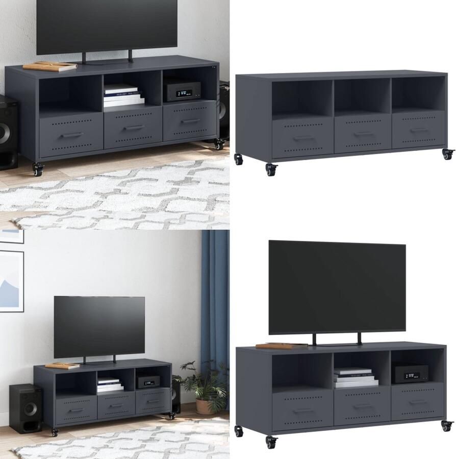 VidaXL Tv-meubel 100 5x39x43 5 cm staal antracietkleurig Tv-meubel Tv-meubelen Tv Kast Opbergkast