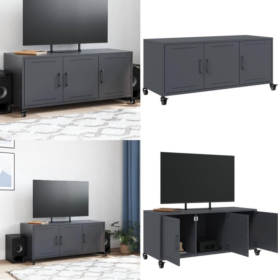 VidaXL Tv-meubel 100 5x39x43 5 cm staal antracietkleurig Tv-meubel Tv-meubelen Tv Kast Opbergkast