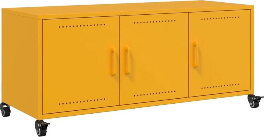 The Living Store Tv-meubel 100 5x39x43 5 cm staal mosterdgeel Tv-meubel Mediakast Mustard Yellow Staal Salontafel - Foto 2