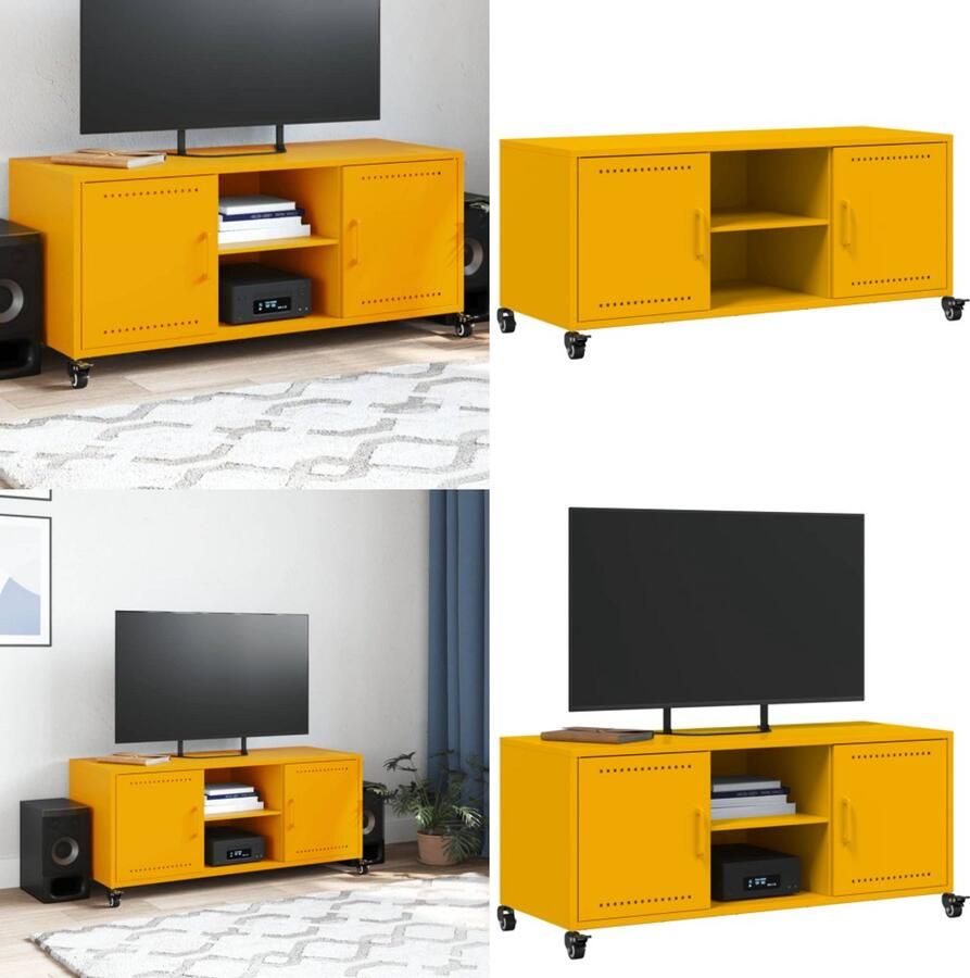 VidaXL Tv-meubel 100 5x39x43 5 cm staal mosterdgeel Tv-meubel Tv-meubelen Tv Kast Opbergkast
