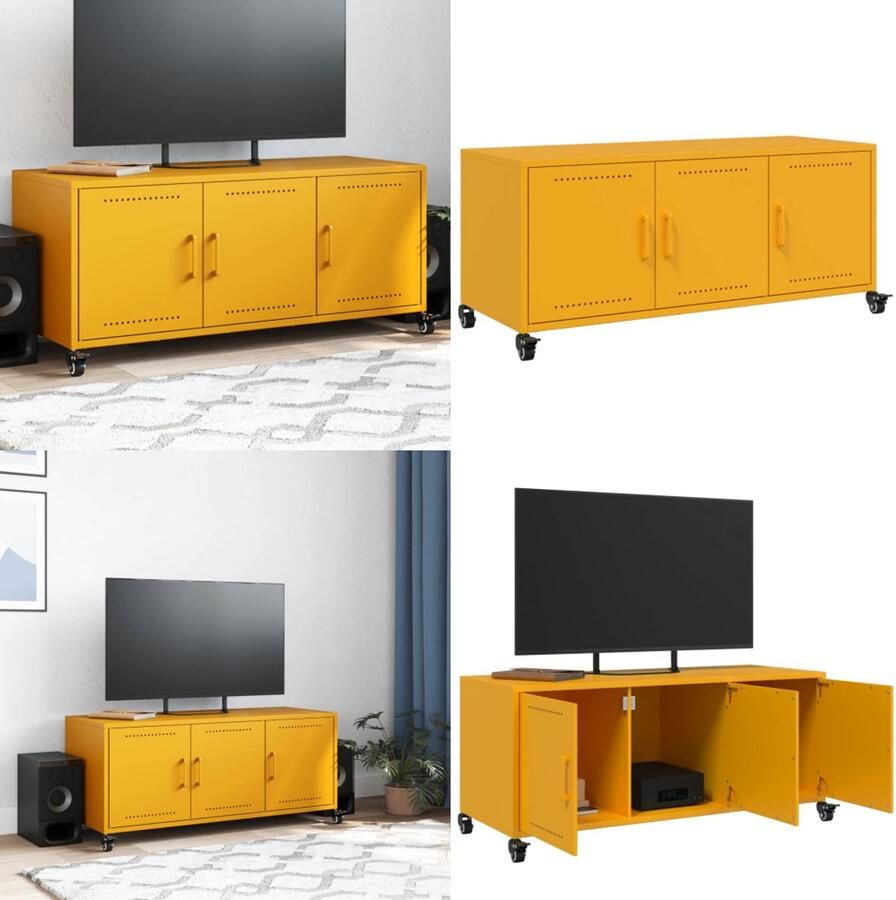 VidaXL Tv-meubel 100 5x39x43 5 cm staal mosterdgeel Tv-meubel Tv-meubelen Tv Kast Opbergkast