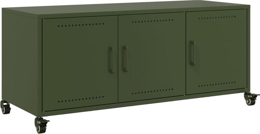 The Living Store Tv-meubel 100 5x39x43 5 cm staal olijfgroen Tv-meubel Salontafel Industrieel Design Metalen Tv-standaard Olijfgroot - Foto 2
