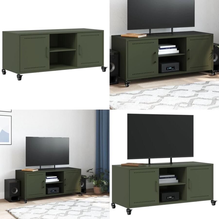 VidaXL Tv-meubel 100 5x39x43 5 cm staal olijfgroen Tv-meubel Tv-meubelen Tv Kast Opbergkast - Foto 2