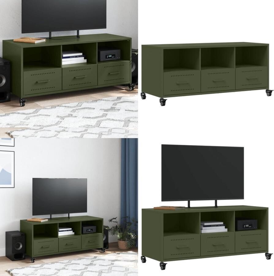 VidaXL Tv-meubel 100 5x39x43 5 cm staal olijfgroen Tv-meubel Tv-meubelen Tv Kast Opbergkast