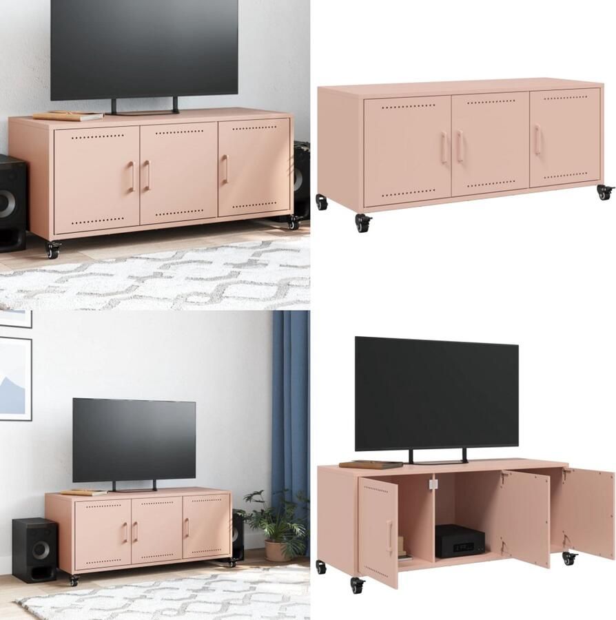VidaXL Tv-meubel 100 5x39x43 5 cm staal roze Tv-meubel Tv-meubelen Tv Kast Opbergkast