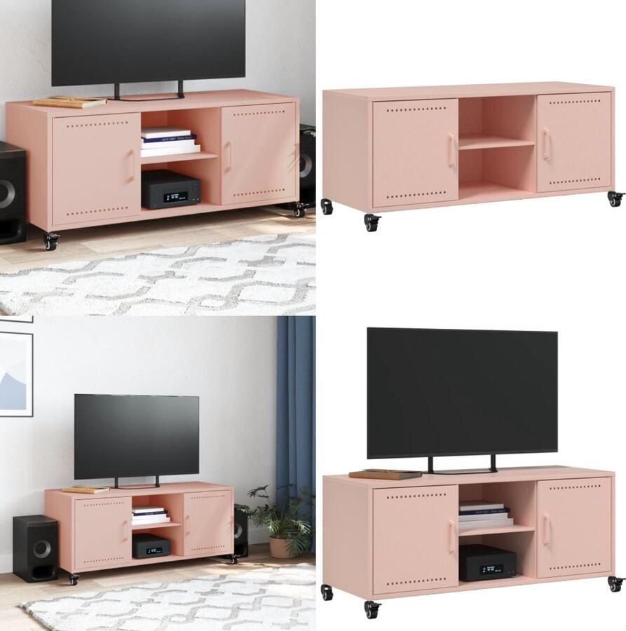 VidaXL Tv-meubel 100 5x39x43 5 cm staal roze Tv-meubel Tv-meubelen Tv Kast Opbergkast
