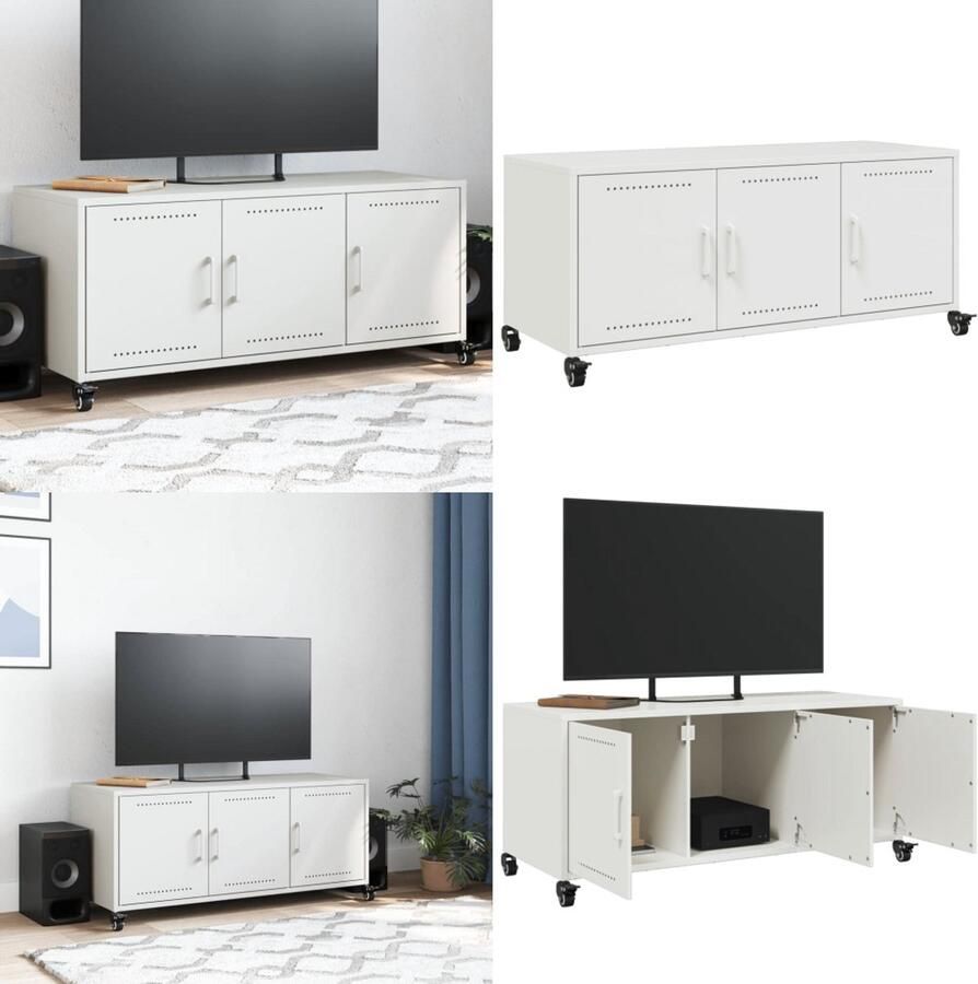 VidaXL Tv-meubel 100 5x39x43 5 cm staal wit Tv-meubel Tv-meubelen Tv Kast Opbergkast