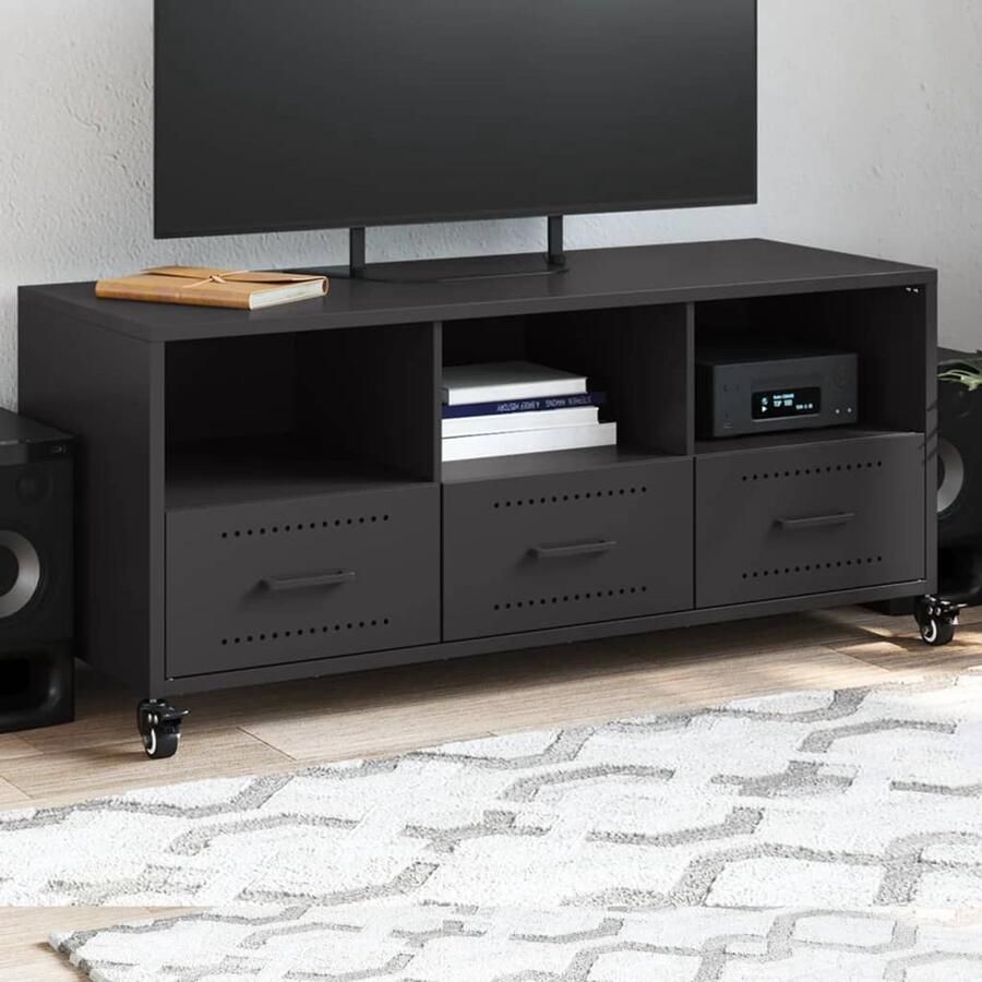 VidaXL Tv-meubel 100 5x39x43 5 cm Staal Zwart Tv Meubel Tv Kast Salontafel Media Opbergkast Zwarte Tv Stand