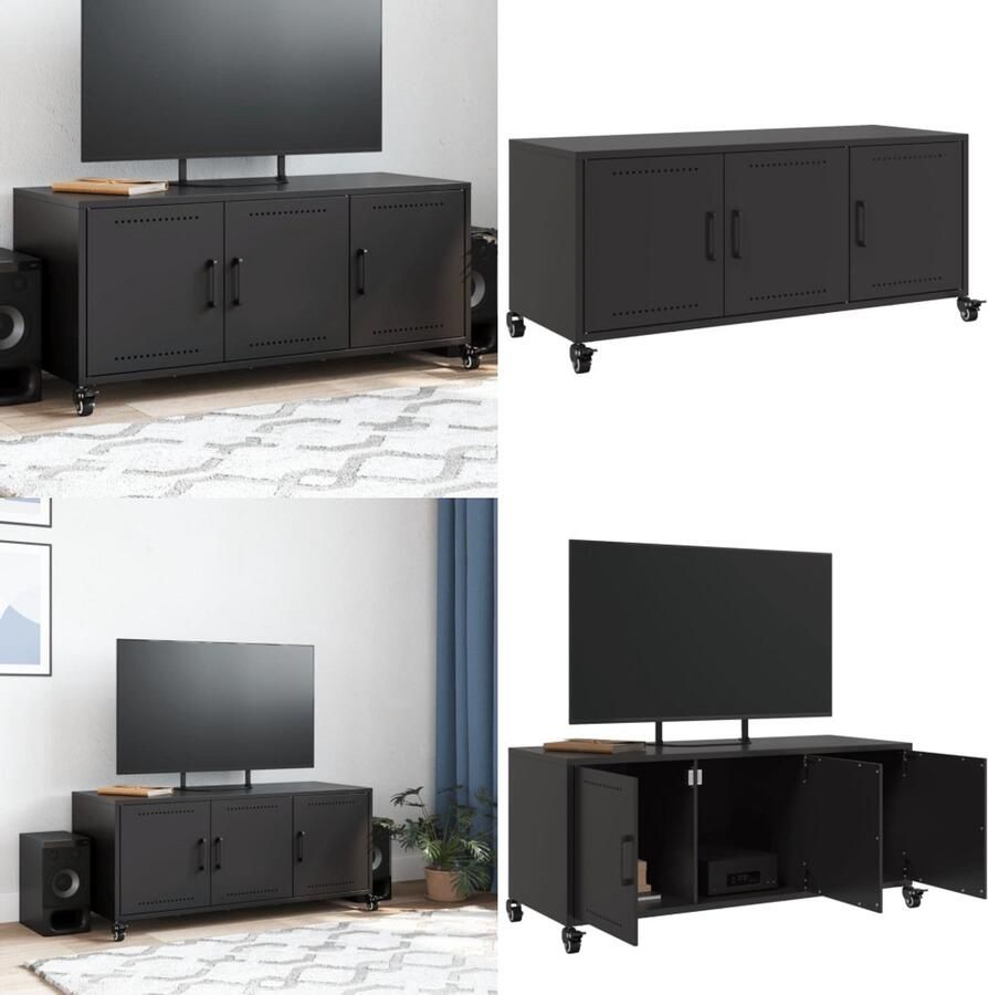VidaXL Tv-meubel 100 5x39x43 5 cm staal zwart Tv-meubel Tv-meubelen Tv Kast Opbergkast