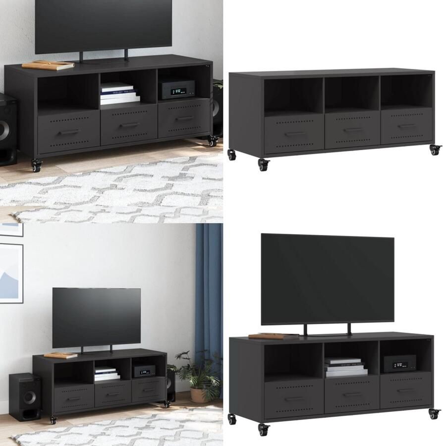 VidaXL Tv-meubel 100 5x39x43 5 cm staal zwart Tv-meubel Tv-meubelen Tv Kast Opbergkast