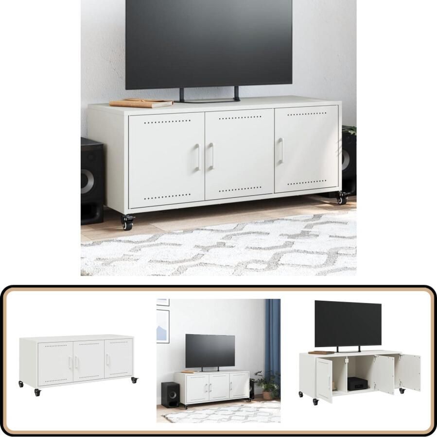 VidaXL Tv-meubel 100 5x39x43 5 cm Wit Staal Tv-meubel Tv-meubelen Tv Kast Opbergkast