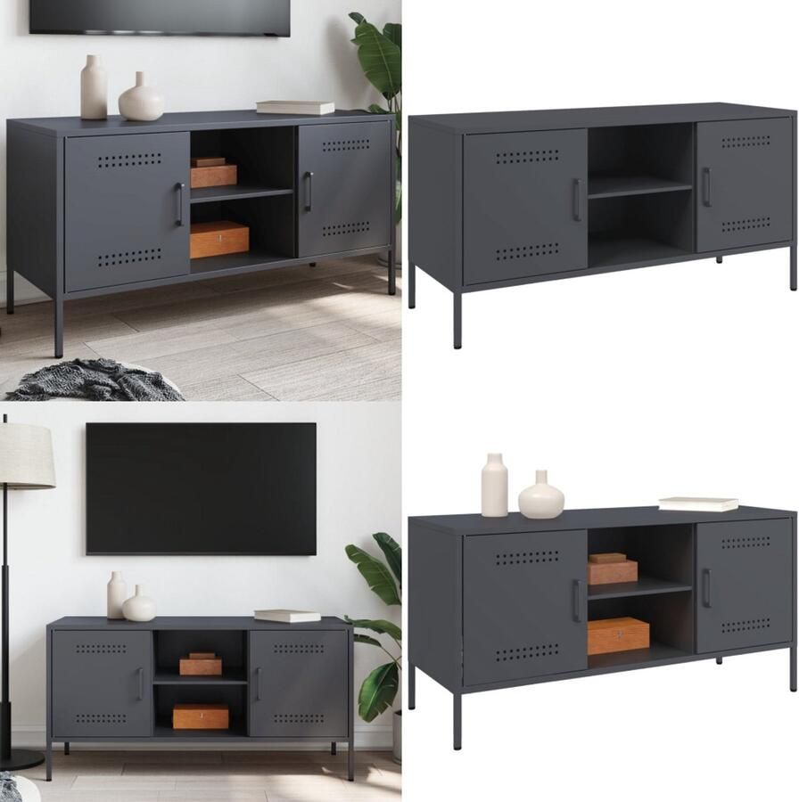 VidaXL Tv-meubel 100 5x39x50 5 cm staal antracietkleurig Tv-meubel Tv-meubelen Tv Kast Opbergkast