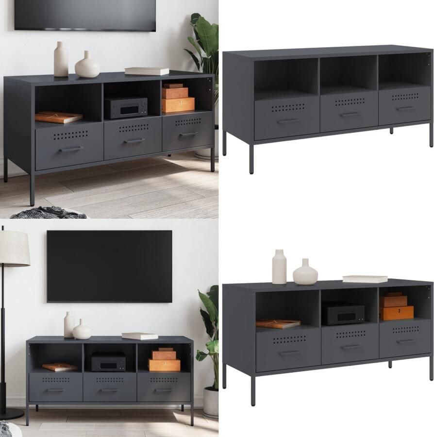 VidaXL Tv-meubel 100 5x39x50 5 cm staal antracietkleurig Tv-meubel Tv-meubelen Tv Kast Opbergkast