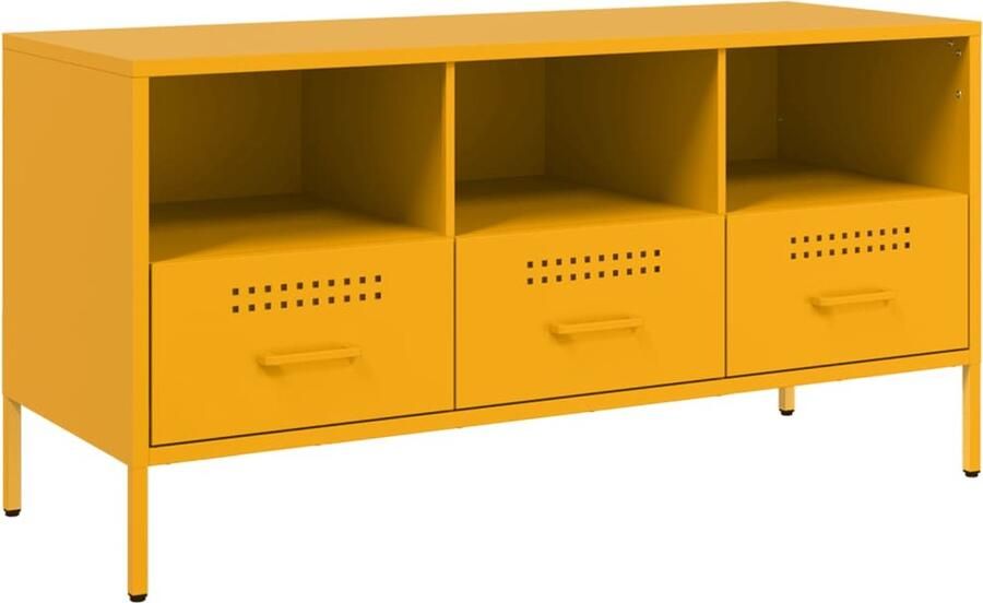 VidaXL Tv-meubel 100 5x39x50 5 cm Staal Mosterdgeel Tv-meubel Tv-meubelen Tv Kast Opbergkast