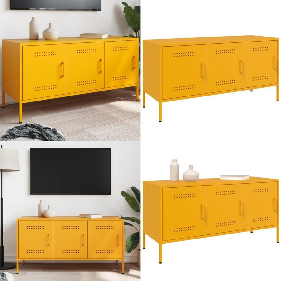 VidaXL Tv-meubel 100 5x39x50 5 cm staal mosterdgeel Tv-meubel Tv-meubelen Tv Kast Opbergkast