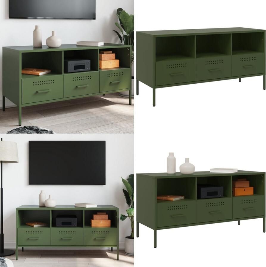 VidaXL Tv-meubel 100 5x39x50 5 cm koudgewalst staal olijfgroen