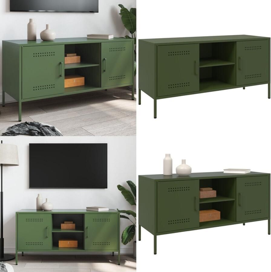 VidaXL Tv-meubel 100 5x39x50 5 cm staal olijfgroen Tv-meubel Tv-meubelen Tv Kast Opbergkast