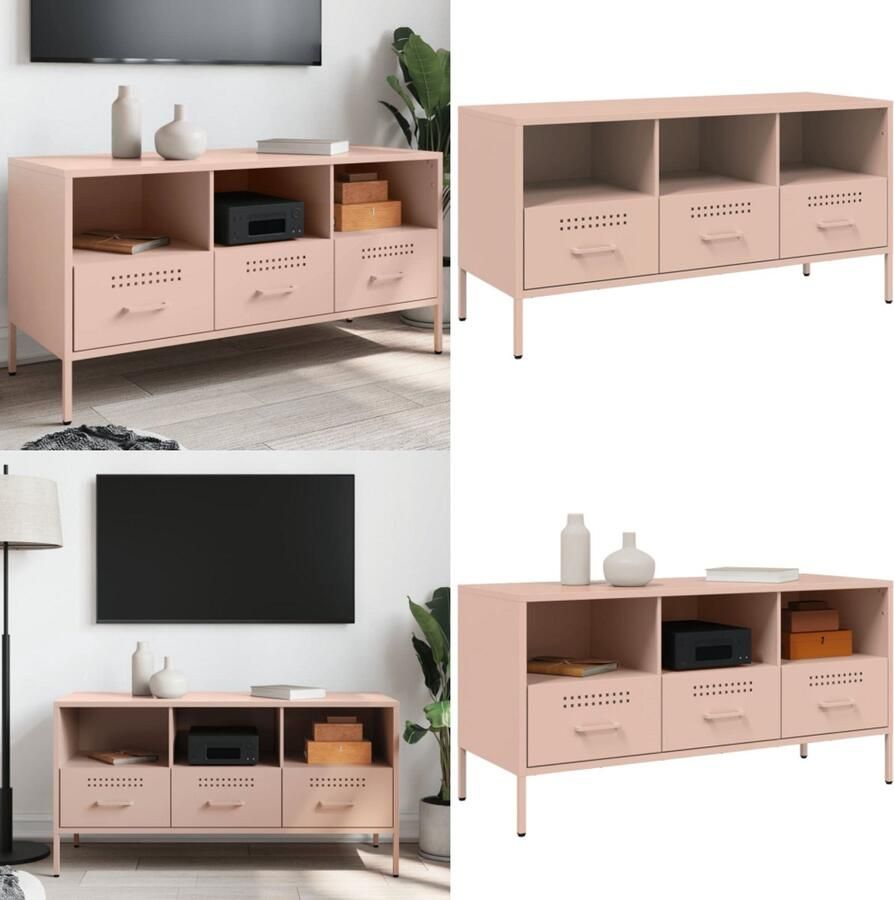 VidaXL Tv-meubel 100 5x39x50 5 cm staal roze Tv-meubel Tv-meubelen Tv Kast Opbergkast