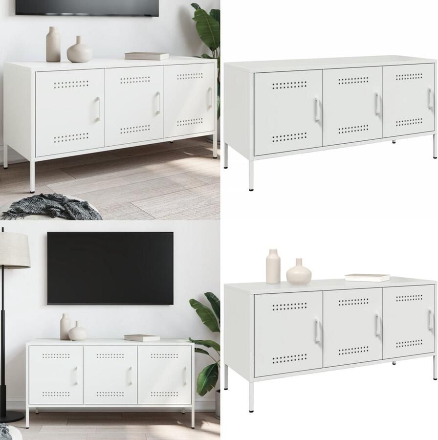 VidaXL Tv-meubel 100 5x39x50 5 cm staal wit Tv-meubel Tv-meubelen Tv Kast Opbergkast