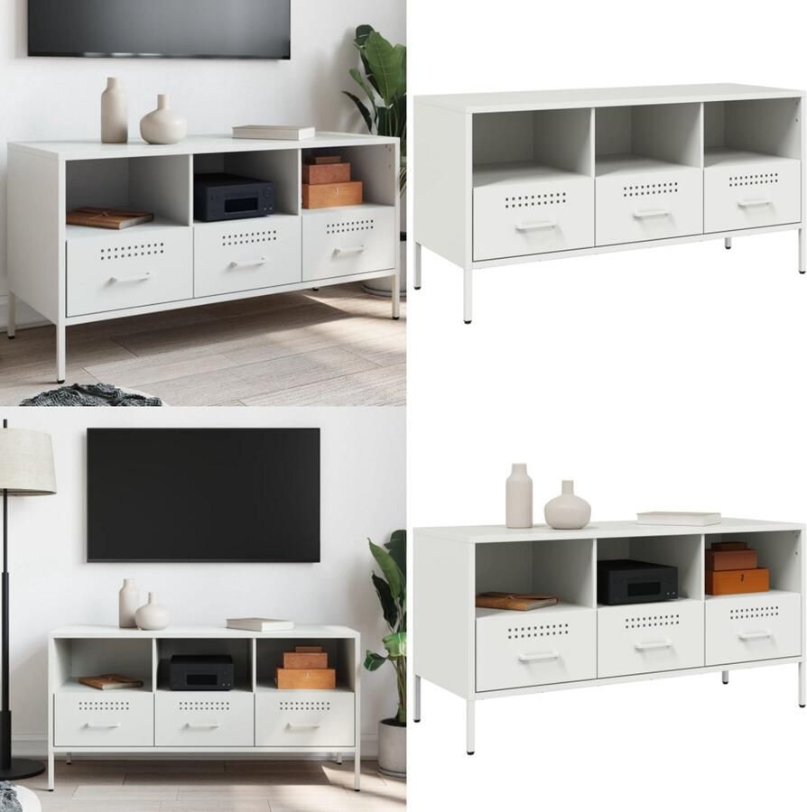 VidaXL Tv-meubel 100 5x39x50 5 cm staal wit Tv-meubel Tv-meubelen Tv Kast Opbergkast - Foto 2