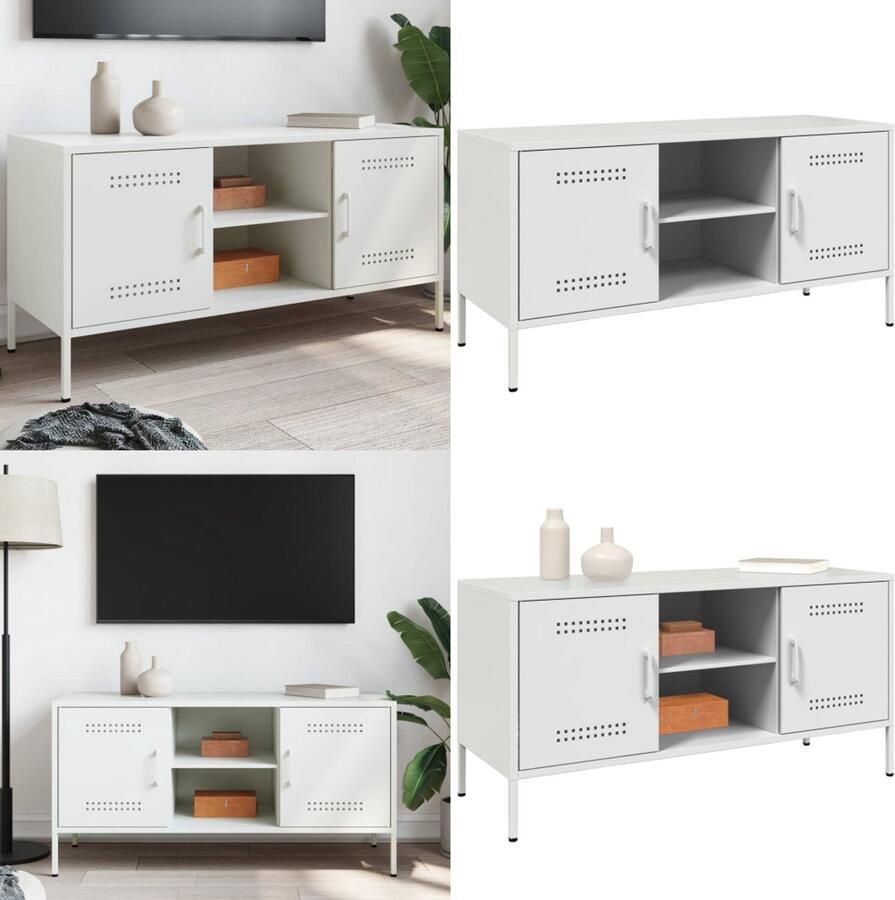 VidaXL Tv-meubel 100 5x39x50 5 cm staal wit Tv-meubel Tv-meubelen Tv Kast Opbergkast