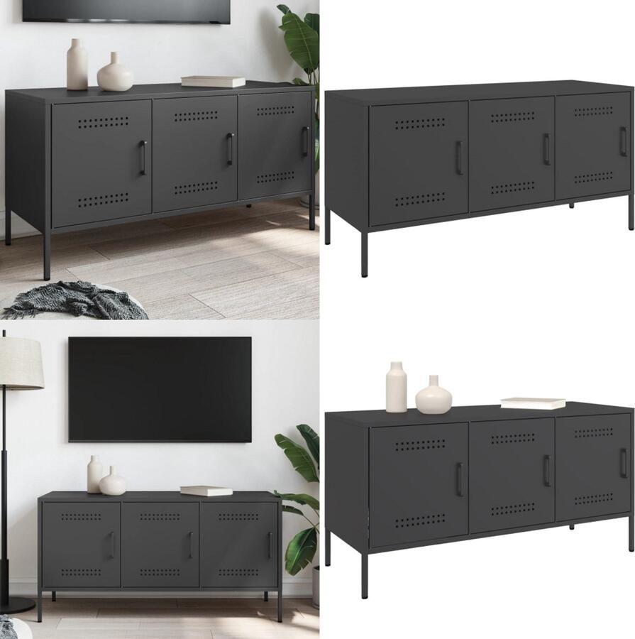 VidaXL Tv-meubel 100 5x39x50 5 cm staal zwart Tv-meubel Tv-meubelen Tv Kast Opbergkast