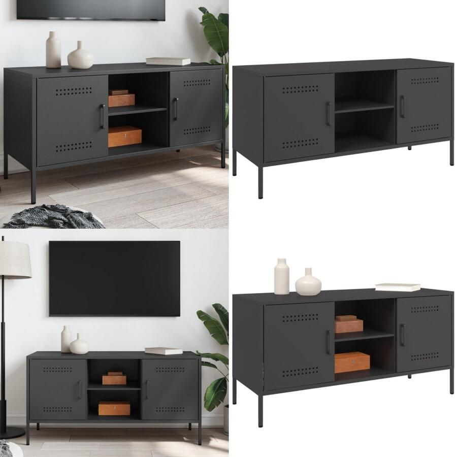 VidaXL Tv-meubel 100 5x39x50 5 cm staal zwart Tv-meubel Tv-meubelen Tv Kast Opbergkast