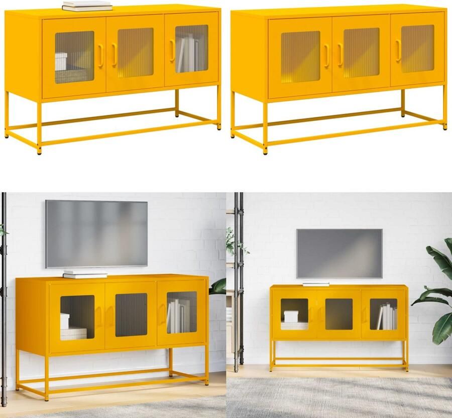 VidaXL Tv-meubel 100 5x39x60 5 cm koudgewalst staal mosterdgeel Tv-meubel Tv-kasten -tv-standaard Tv-meubel