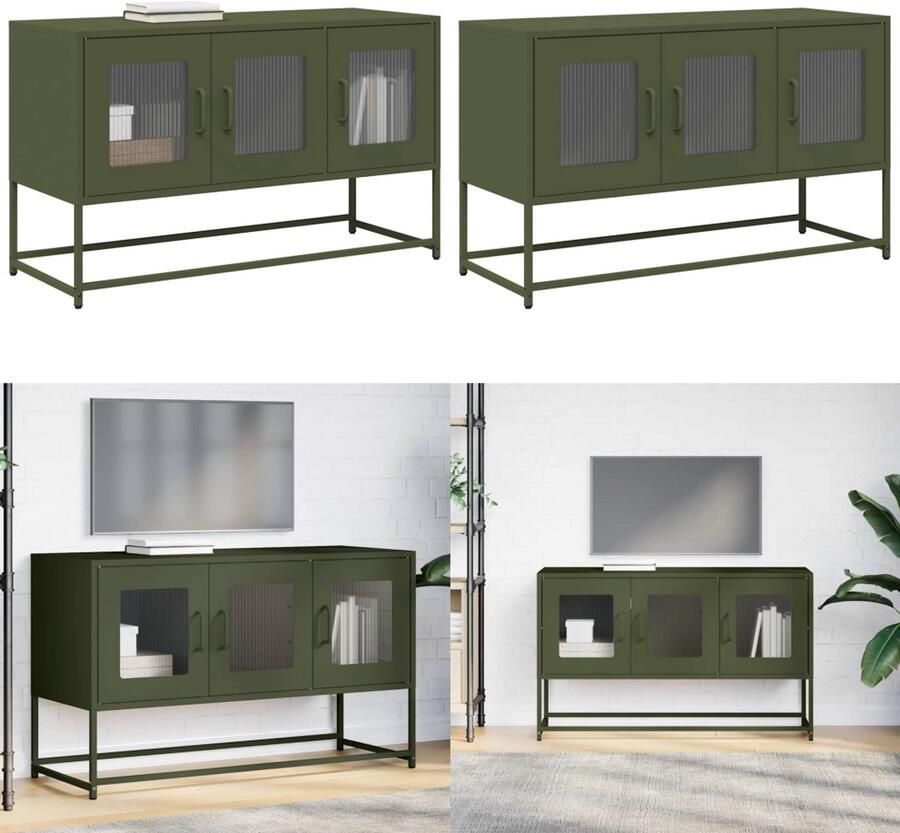 VidaXL Tv-meubel 100 5x39x60 5 cm koudgewalst staal olijfgroen Tv-meubel Tv-kasten -tv-standaard Tv-meubel