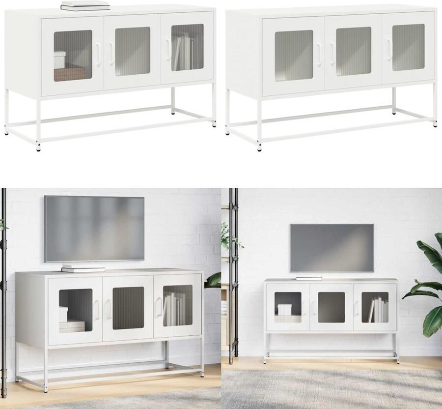 VidaXL Tv-meubel 100 5x39x60 5 cm koudgewalst staal wit Tv-meubel Tv-kasten -tv-standaard Tv-meubel