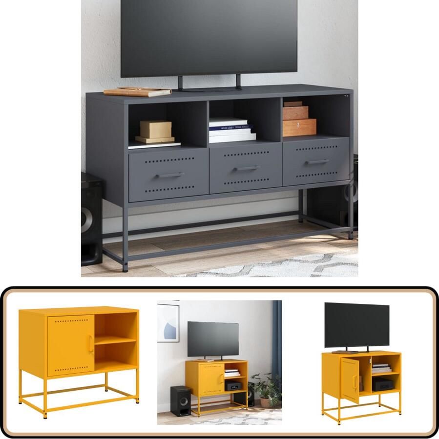 VidaXL Tv-meubel 100 5x39x60 5 cm Staal Antraciet Tv-meubel Tv-meubelen Tv-meubel Tv-meubelen