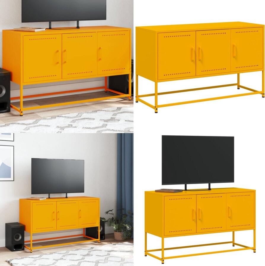 VidaXL Tv-meubel 100 5x39x60 5 cm staal mosterdgeel Tv-meubel Tv-meubelen Tv-meubel Tv-meubelen