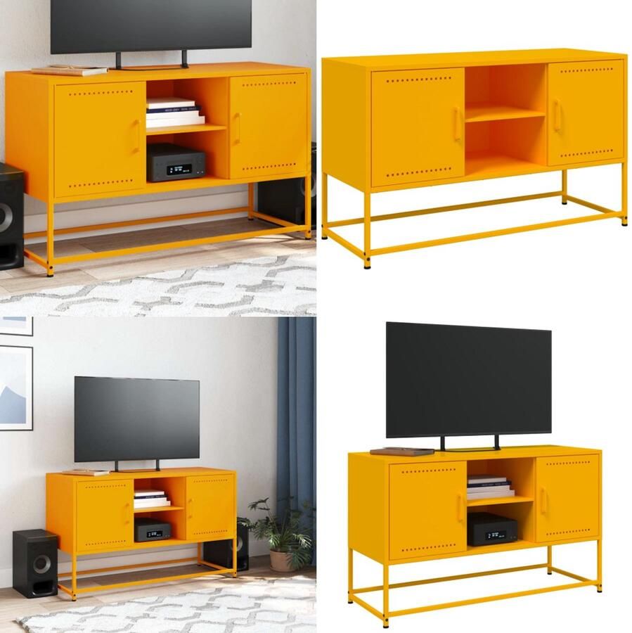VidaXL Tv-meubel 100 5x39x60 5 cm staal mosterdgeel Tv-meubel Tv-meubelen Tv-meubel Tv-meubelen - Foto 2