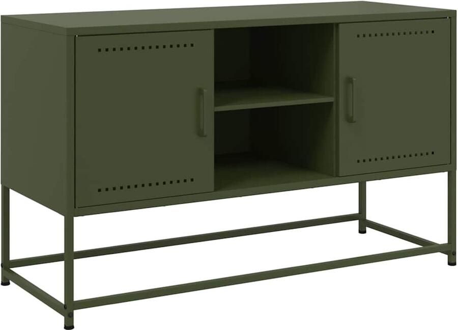 The Living Store Tv-meubel 100 5x39x60 5 cm staal olijfgroen Tv-meubel Industrieel Design Robuust Staal Groen - Foto 2