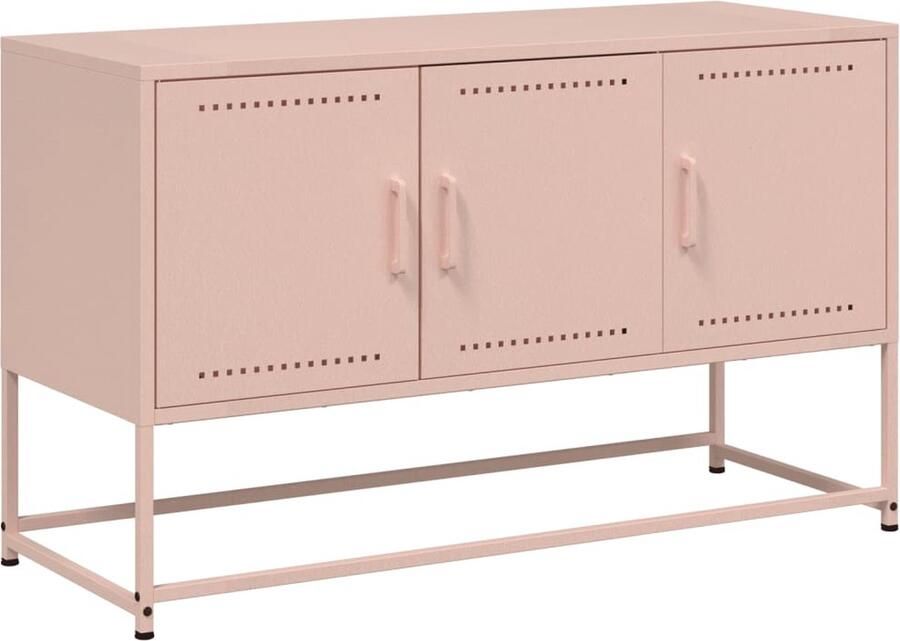 The Living Store Tv-meubel 100 5x39x60 5 cm staal roze Tv-meubel Industrieel Tv-meubel Roze Tv-meubel Staal Tv-meubel Opbergruimte Tv-meubel - Foto 2