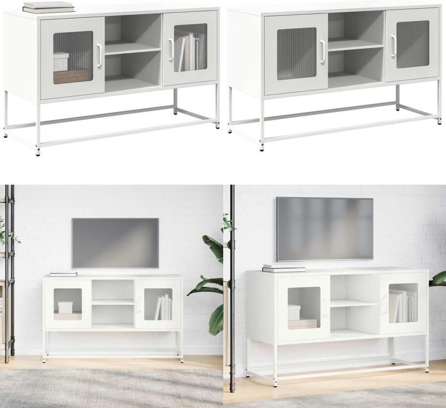 VidaXL Tv-meubel 100 5x39x60 5 cm staal wit Tv-meubel Tv-kasten -Tv-standaard Tv-meubel