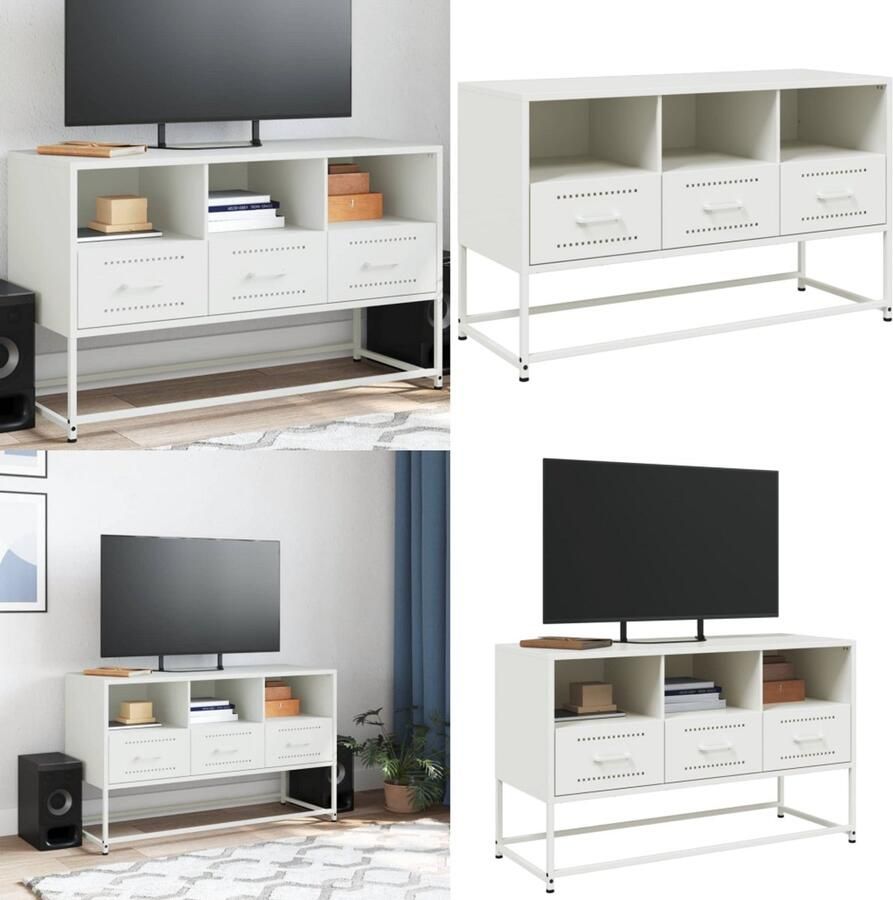 VidaXL Tv-meubel 100 5x39x60 5 cm staal wit Tv-meubel Tv-meubelen Tv-meubel Tv-meubelen